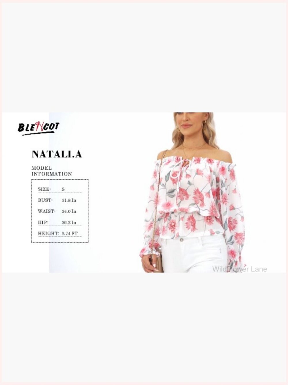 Off Shoulder Ruffle Sleeve Blouse Floral Chiffon Top - Picture 6 of 7
